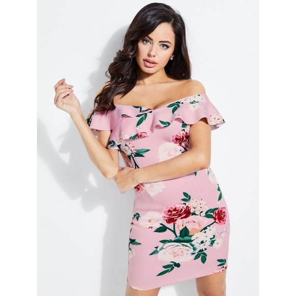 Floral Off-Shoulder Guess Pink Dress - Picture 8 of 9